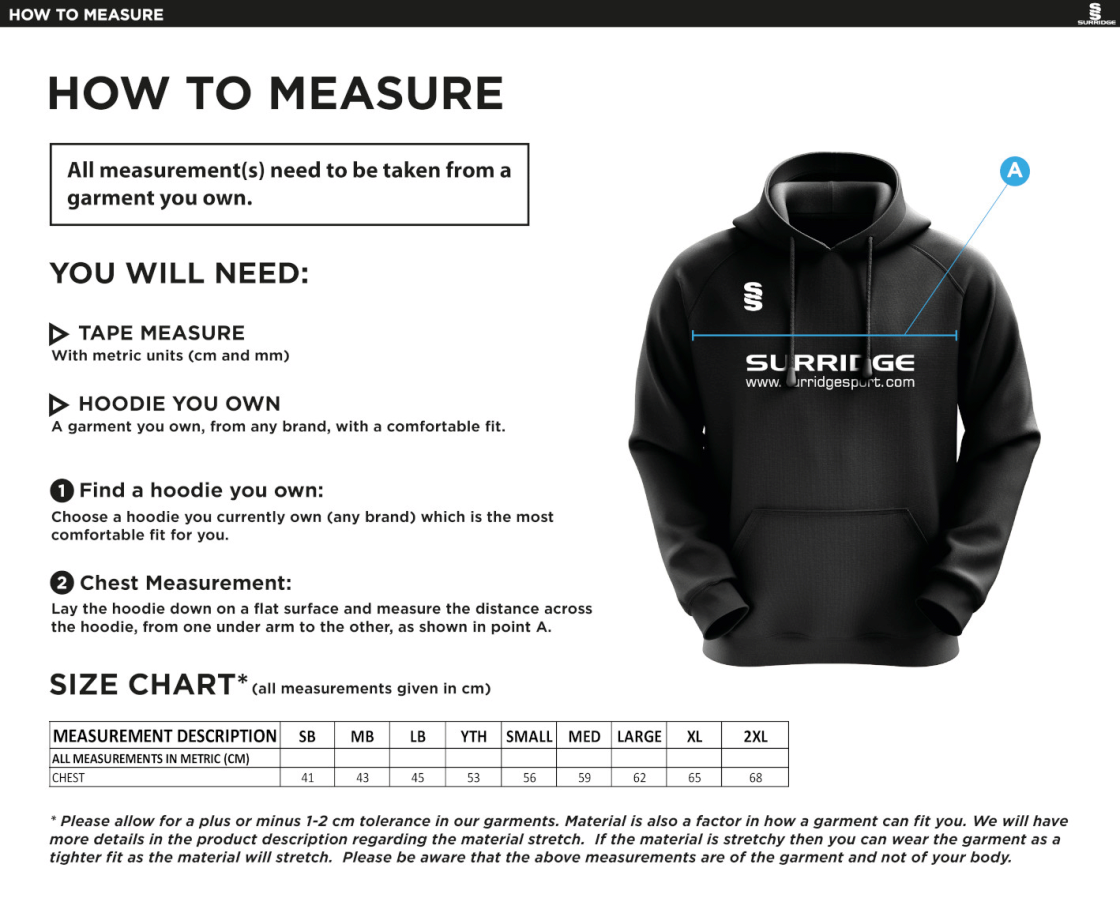 Kirkby In Furness CC - Blade Hoody - Size Guide