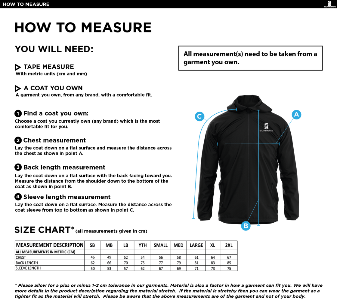 KIRKBY IN FURNESS CC Dual Elite 1/4 Zip Hoody / Rain Jacket : Navy - Size Guide