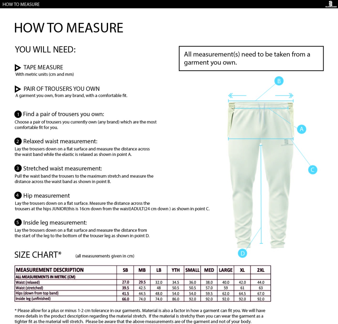 Kirkby In Furness CC - Ergo Playing Pant - Size Guide