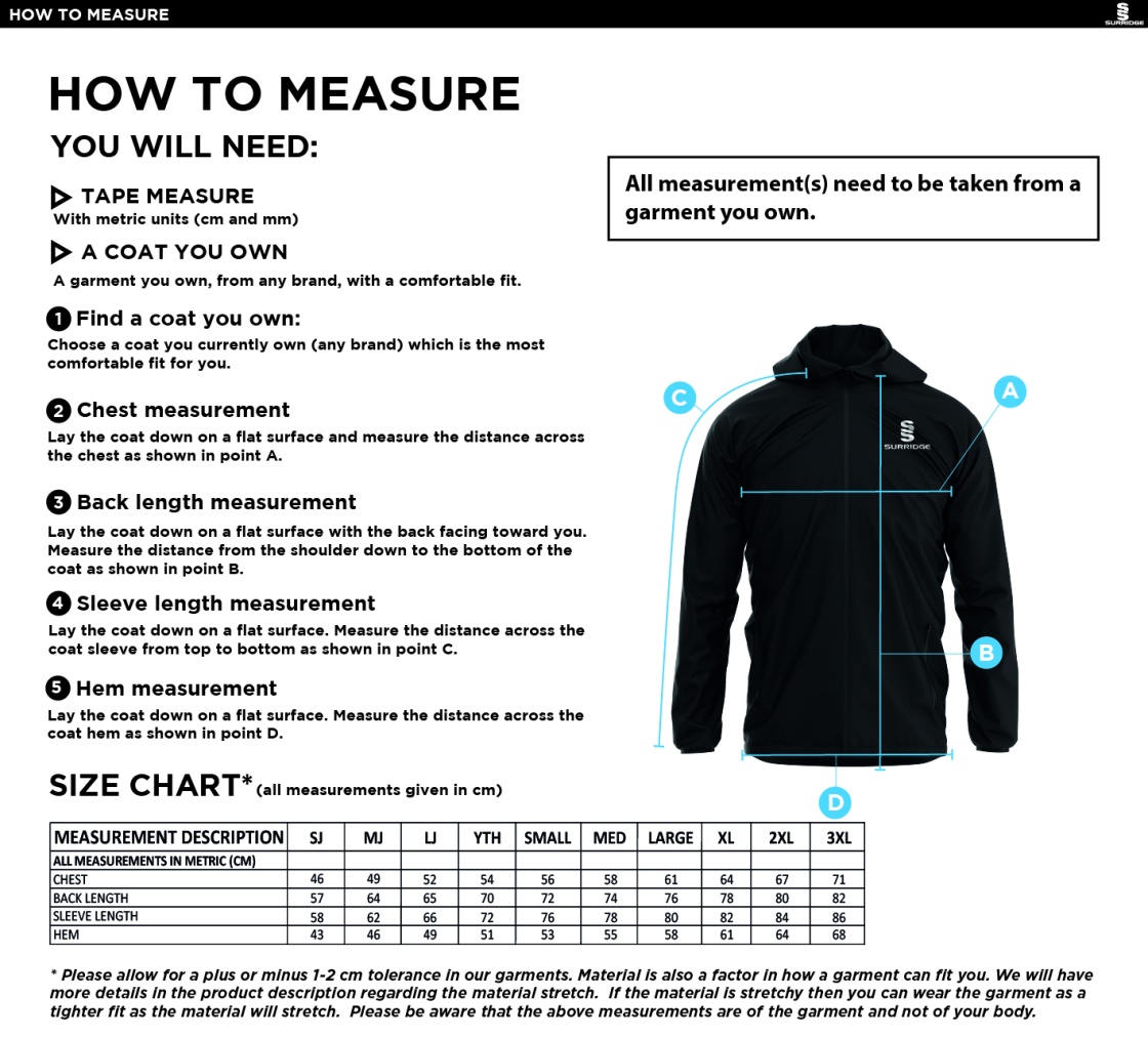 KIRKBY IN FURNESS CC Dual Elite 1/4 Zip Hoody / Rain Jacket : Navy - Size Guide