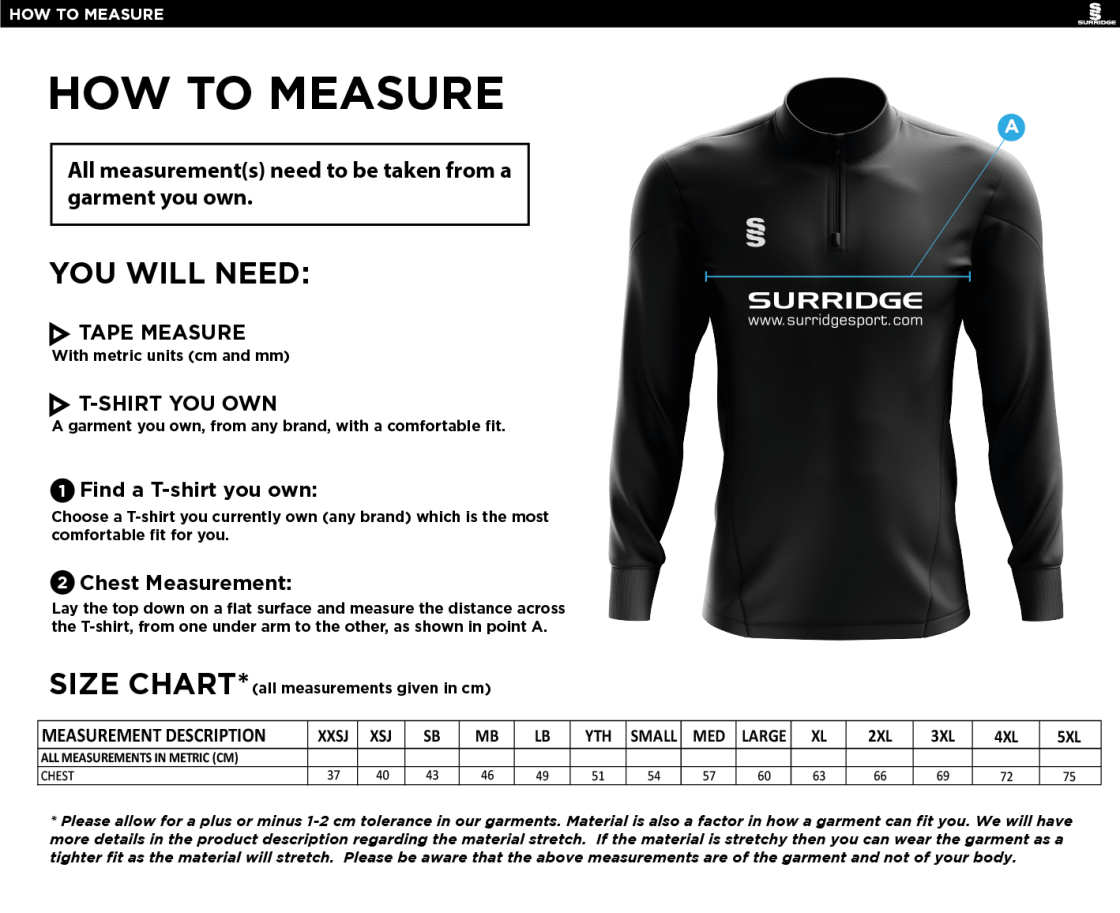 Kirkby In Furness CC - Blade Performance Top - Size Guide